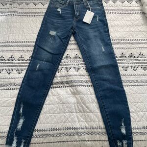 VERVET BY FLYING MONKEY Dark Blue Distressed Ankle Jeans